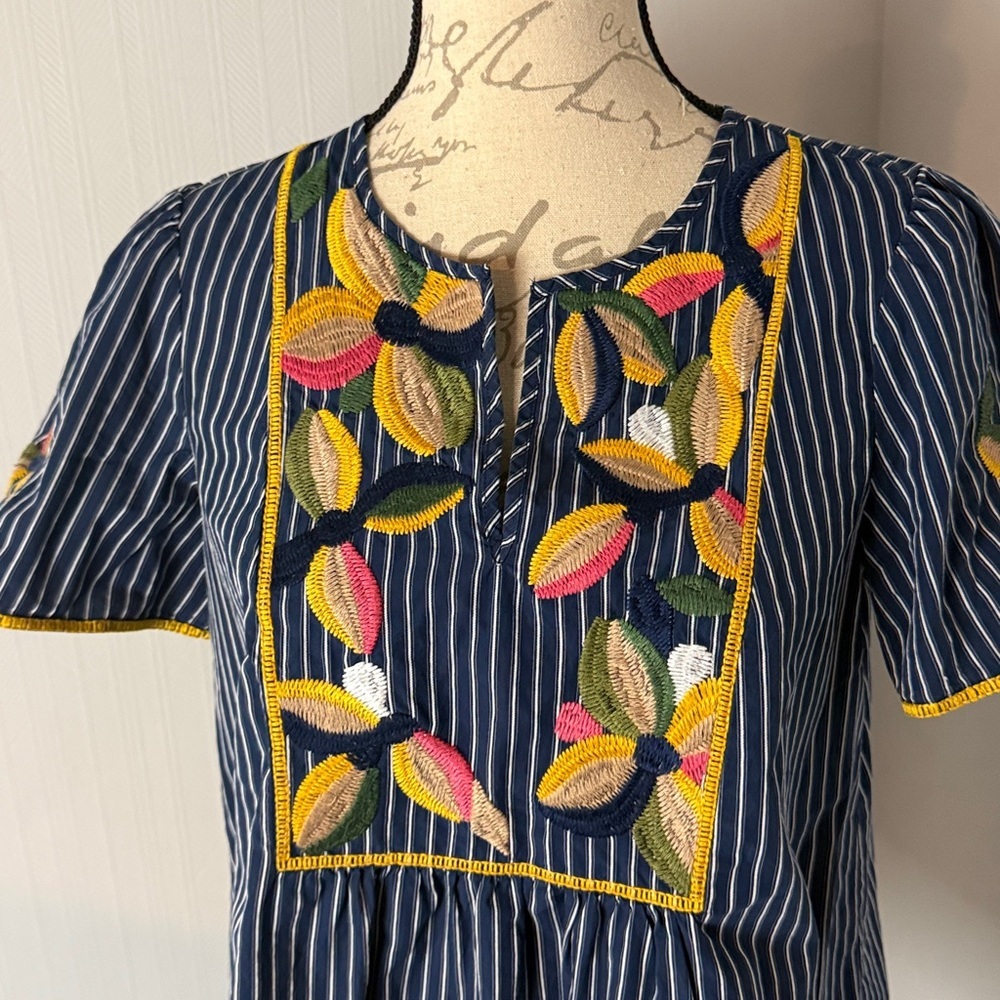 Madewell Women's Blue Floral Embroidered Pinstripe Fable Shirt Size Small - Picture 4 of 6